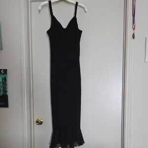 Evan Picone Black Maxi Slip Dress with Ruffle Hemline